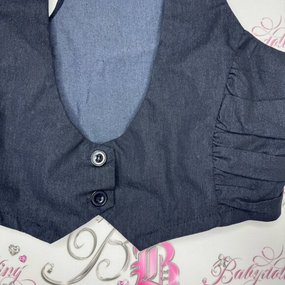 Dots best cardigan denim jean y2k rutched sides navy button up crop tank top - Picture 3 of 7